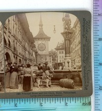 Principal Street and Old Clock Berne Switzerland Underwood Stereoview picture