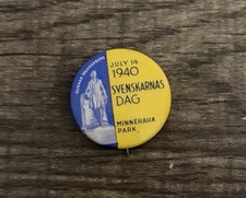 1940 Vintage Pinback Pin Button Svenskarnas Dag Minnehaha Park Gunnar Wennerberg picture