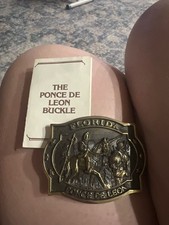 Florida Ponce De Leon Explorer Conquistador Solid Brass 80s Vintage Belt Buckle picture