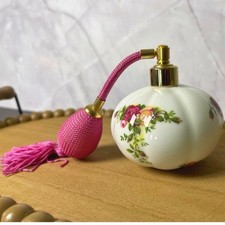 Royal Albert White Porcelain Floral Atomizer with Pink Bulb picture