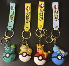 Pokemon Keychain Lot of 4 Squirtle Bulbasaur Pikachu Psyduck Pokémon straps  picture