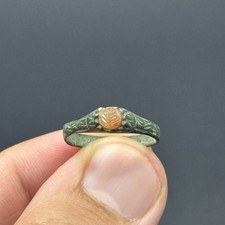 Ancient Roman Bronze ring with Lapis Lazuli Intaglio Bezel picture