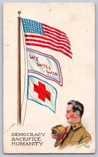 Patriotic Postcard c1910 WWI We Will Win Pershing Red Cross Soldier Wall Art picture