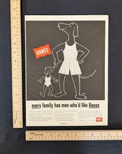 Vintage 1955 Hanes Men's Underwear B&W Print Ad Full Page 1950s Original Fashion picture