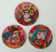 Three Early Post War Japanese Menko Cards-Two Samurai Warriors and Woman picture