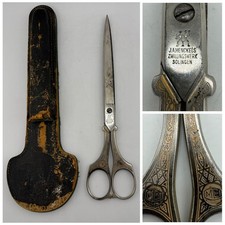 VTG 30s-50s J.A. Henckels Zwillingwerk Solingen Ornate Scissors Leather Sheath picture