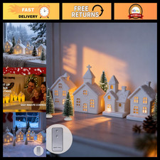 9-Pc Lighted Christmas Village Set - 4 Ceramic Houses & 5 Xmas Trees, Holiday De picture