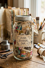 Junk Journal Jar Assorted Vintage Paper Ephemera Craft Supplies Mason Jar picture