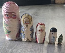 VTG Hand Painted Carved Russian Santa Matryoshka Nesting Doll 5 Pce Set * Read picture