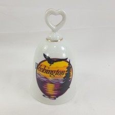 Vintage Washington State Porcelain Bell Heart Handle Sunset Eagle Souvenir picture