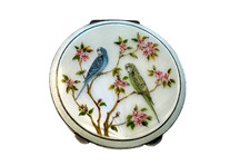 FABULOUS Vintage STERLING *ENAMEL GUILLOCHE* * 2 GORGEOUS BIRDS* Compact by HCD picture