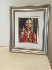 ST. JOHN PAUL II  Waving Large Frame Print 18” H X 14.75” X 3” W. Excellent C. picture