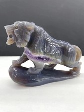 1pc Natural Raw ore Agate Geode Quartz Carved tiger Skull Crystal Reiki Decor picture