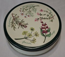 Vintage Herb Botanical Round Tin Rosemary Sage Thyme Kitchen Storage Canister picture