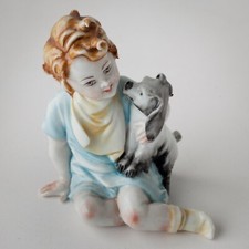 Vintage Tiche Porcelain Figure Boy w/ Dog, Signed By Galletti picture
