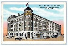 c1920's The Highland Hotel & Restaurant Cars Springfield Massachusetts Postcard picture