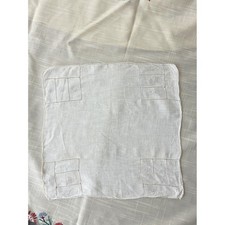 Antique 1920s–1930s White Linen Handkerchief Openwork & Floral Embroidery picture