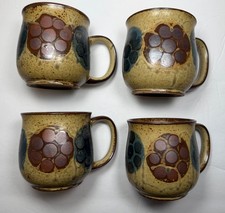 Lot 4 Vintage Otagiri ? Speckled Retro Flower Stoneware Pottery Mug Set - MCM picture