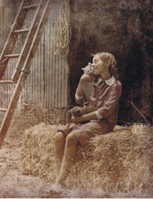 Hendrickson Orig Photo Color ~ GIRL KISSING HER CAT/KITTEN 11x14