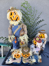Gemmy Fiber Optic Pumpkin Scarecrow 3 Piece Matching Halloween Collection 36