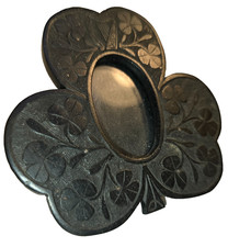 Rare Late 1800s Irish Bog Oak Shamrock Picture Frame Harp Hand Carved Uncommon picture
