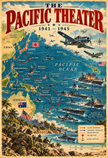 The Pacific Theater 1941-1945 WWII Map Vintage Military History Poster 13x19 picture