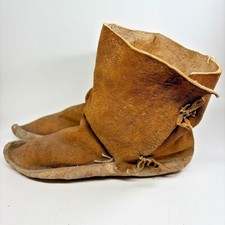Antique Navajo Native American Moccasins Handmade Braintanned High-Top 1920s 30s picture