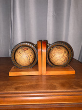 Vintage Wood Rotating Globe Bookends Pair Library Office Mid Century Decor picture