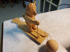 Vintage Hand-Carved Mechanical Folk Russian Wood Toy - Bear Skiing -Bogorodskoye picture