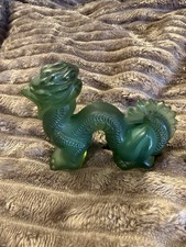 Lalique France Green Frosted Crystal Dragon Serpent Figurine Signed Rare picture