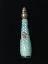 STUNNING Antique STERLING* ENAMEL GUILLOCHE*Purse PERFUME w Hand Painted ROSES picture