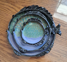 Vintage Japanese Tokoname Nesting Fish Plates 3pc Set EUC picture