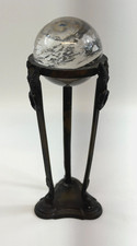Antique Art Deco Crystal Ball Natural Quartz Sphere Brass Stand Fortune Teller picture