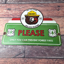 Vintage Forest Service Sign - Smokey Bear Please Prevent Gas Porcelain Sign picture