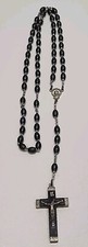 Vintage Grey Wood Beaded ROSARY With Holy Cross Cucifix JESUS CHRIST Savior picture