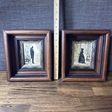 Antique Silhouette Portrait Pair Deep Wood Shadow Box Frames Victorian 2 pc picture