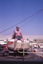 #XX166 -d Old 35mm Slide Photo- Shirtless Man on Ship - 1963 picture