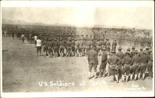 RPPC US Army soldiers at drill Campaign hat uniform 1918-30 real photo postcard picture
