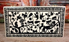 Handmade Day of the Dead Lacquer Box Skeletons Playing Kitty Cat Mexico Folk Art picture