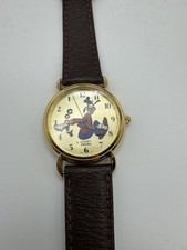 DISNEY GOOFY PEDRE BACKWARDS WATCH NEW In Box Gold Black Band Vintage picture