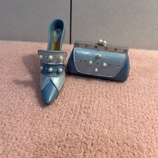 Stunning Vintage matching blue pastel purse and shoe set with rhinestones. picture