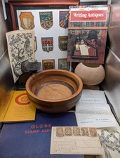 Vintage Antique Junk Drawer Lot Collectibles Ephemera Stamps Engraving Wood More picture