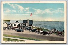 c1920's The Pavilion Building Classic Cars Dirt Road Flag Rye Beach NH Postcard picture