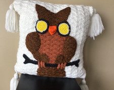 Rare Vintage Large 60's/70's Crochet Owl Pillow  picture