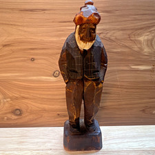 The Keeper of Stories - Vintage Hand Carved Wooden Folk Art Figurine Rustic Art picture