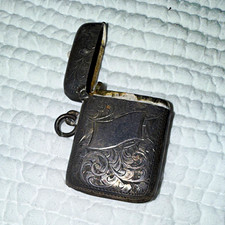 Antique Victorian Silver Plated Vesta Case Match Safe Ornate Scroll Engraved No picture
