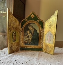 Vintage Florentine Triptych Madonna & Child - Made in Italy - 3 Panels - Angels picture