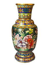 Vintage Chinese Cloisonne Floral, Enameled, Brass Vase 10