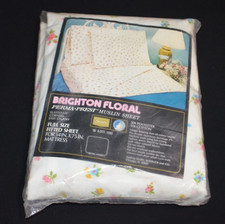 Vintage 1970's Sears Brighton Press Full Size Fitted Sheet New Sealed Flowers picture