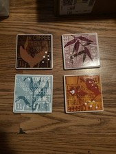 Vintage 2006 Starbucks Coffee Ceramic Graphic Print Coasters Set of 4 picture